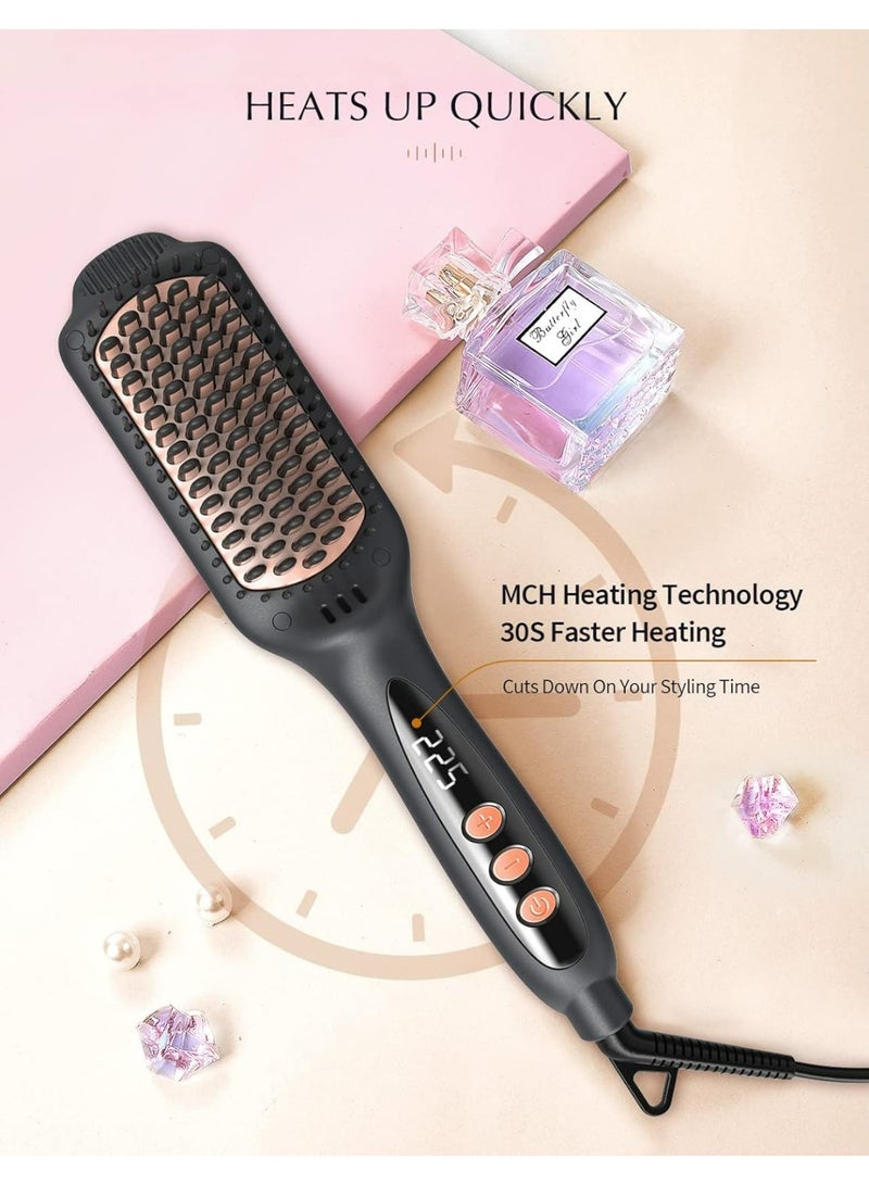 LANDOT Hair Straightener Brush for Thick & Frizzy Hair, 30s Fast Heat-Up, 12 Temp Settings (120-230°C), Negative Ion & Ceramic Bristles, Anti-Scalp Burn Technology, for Salon-Smooth Hair at Home - Image 2