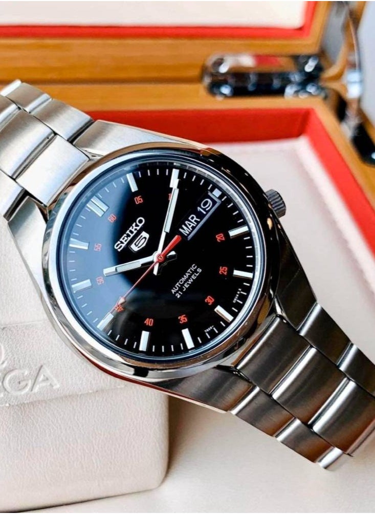 Seiko - 5 Automatic Black Dial Stainless Steel Men's Watch SNK617K1 - Image 1