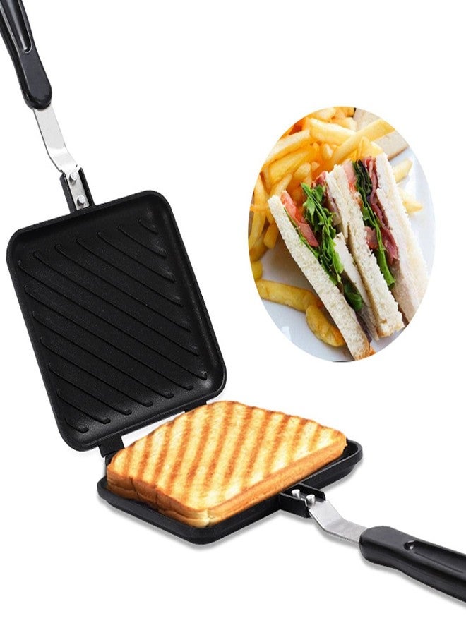 Estink Double Sided Frying Pan, Aluminum Alloy Sandwich Pan Breakfast Double Sided Frying Pan Flat Bottom Nonstick Sandwich Maker Pan for Toaster Breakfast Omelette, Pattern Grid - Image 1