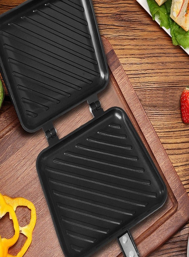 Estink Double Sided Frying Pan, Aluminum Alloy Sandwich Pan Breakfast Double Sided Frying Pan Flat Bottom Nonstick Sandwich Maker Pan for Toaster Breakfast Omelette, Pattern Grid - Image 3
