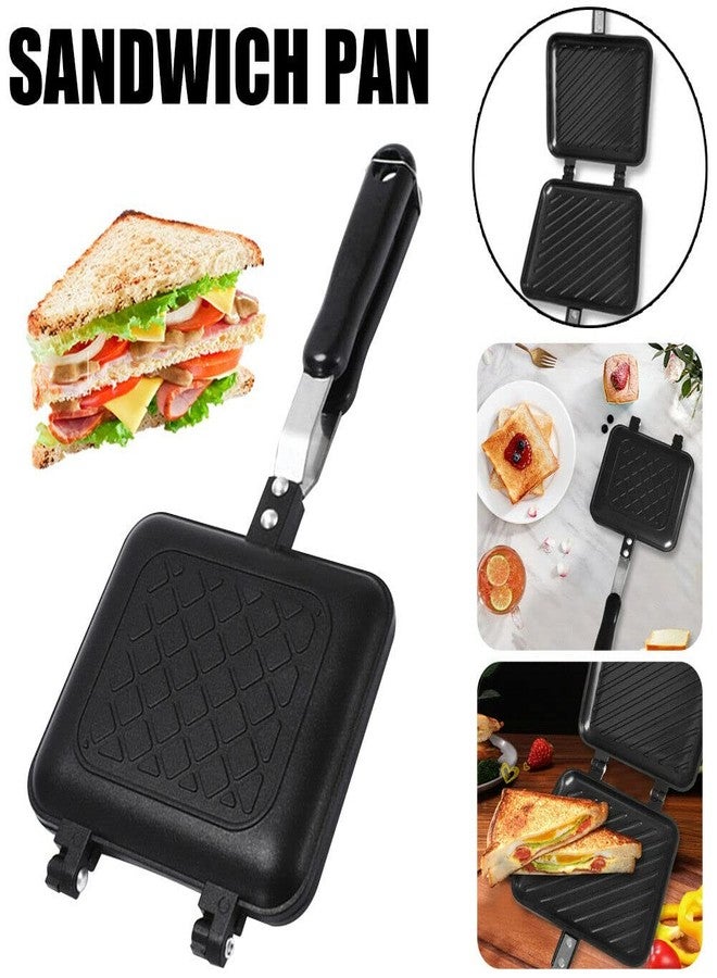 Estink Double Sided Frying Pan, Aluminum Alloy Sandwich Pan Breakfast Double Sided Frying Pan Flat Bottom Nonstick Sandwich Maker Pan for Toaster Breakfast Omelette, Pattern Grid - Image 4