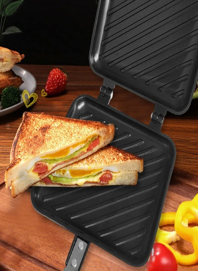 Estink Double Sided Frying Pan, Aluminum Alloy Sandwich Pan Breakfast Double Sided Frying Pan Flat Bottom Nonstick Sandwich Maker Pan for Toaster Breakfast Omelette, Pattern Grid - Image 2