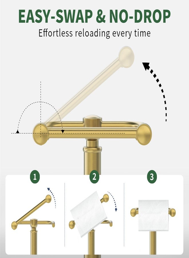 WZRUA Toilet Paper Holder Stand,Free Standing Toilet Paper Holder,Modern Post Pivoting Toilet Paper Stand with Stable Weighted Base,SUS304 Stainless Steel Tissue Roll Holder Stand for Bathroom,Brushed Gold - Image 3