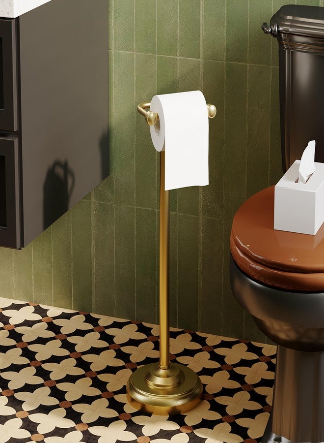 WZRUA Toilet Paper Holder Stand,Free Standing Toilet Paper Holder,Modern Post Pivoting Toilet Paper Stand with Stable Weighted Base,SUS304 Stainless Steel Tissue Roll Holder Stand for Bathroom,Brushed Gold - Image 2
