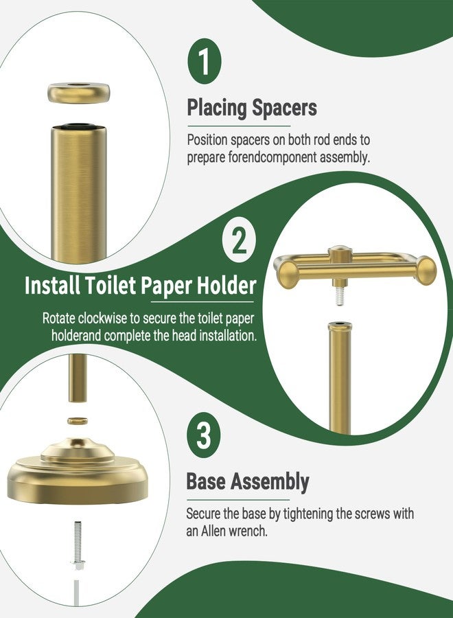 WZRUA Toilet Paper Holder Stand,Free Standing Toilet Paper Holder,Modern Post Pivoting Toilet Paper Stand with Stable Weighted Base,SUS304 Stainless Steel Tissue Roll Holder Stand for Bathroom,Brushed Gold - Image 5