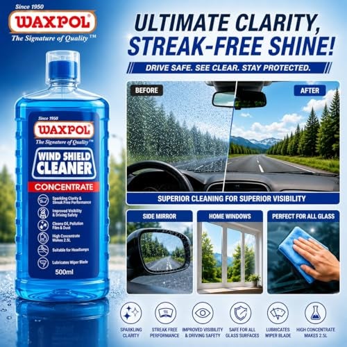 Waxpol Car Windshield Washer Fluid Concentrate Streak Free Wiper Liquid with Anti-Fog, Bug Remover & Headlight Cleaner -1 Litre - Image 2