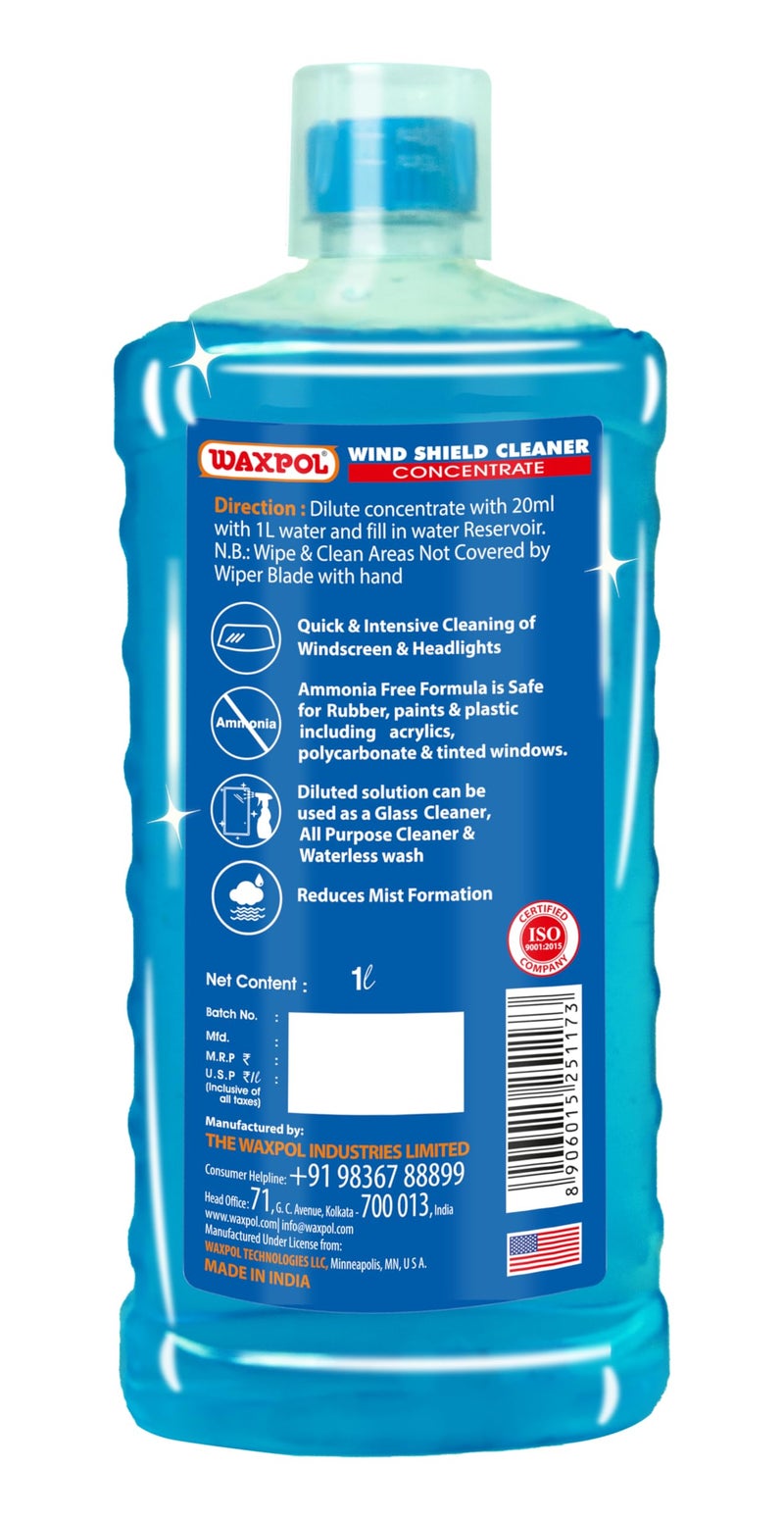 Waxpol Car Windshield Washer Fluid Concentrate Streak Free Wiper Liquid with Anti-Fog, Bug Remover & Headlight Cleaner -1 Litre - Image 5