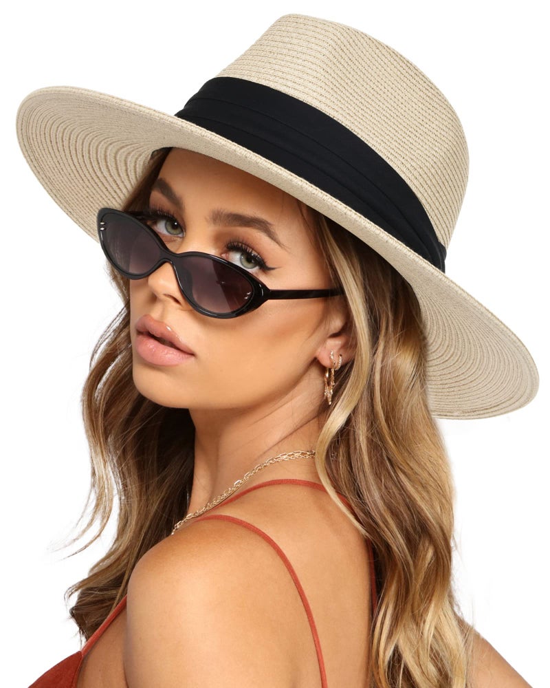 FURTALK Womens Mens Wide Brim Straw Panama Hat Fedora Summer Beach Sun Hats UPF Straw Hat for Women - Image 1