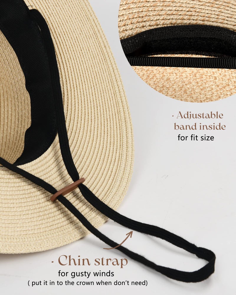 FURTALK Womens Mens Wide Brim Straw Panama Hat Fedora Summer Beach Sun Hats UPF Straw Hat for Women - Image 4