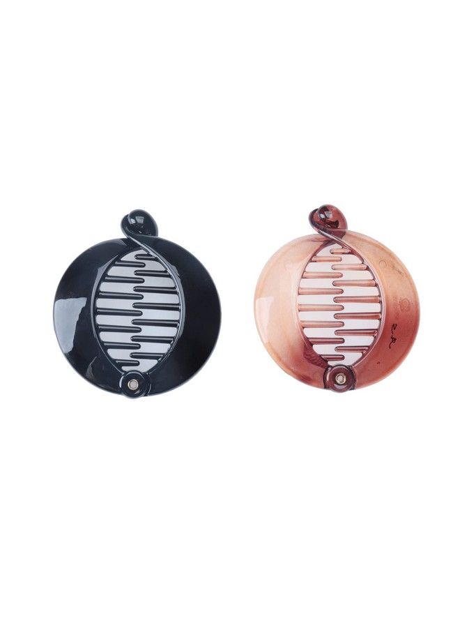 sowaka 2 Pcs Small Banana Hair Clip Comb Fashion Locking Round Plastic Fishtail Hair Clip Grips Hair Accessories Ponytail Holder For Women Girls Hair Styling Long Straight Curly Thick Hair (Black And Brown) - Image 2