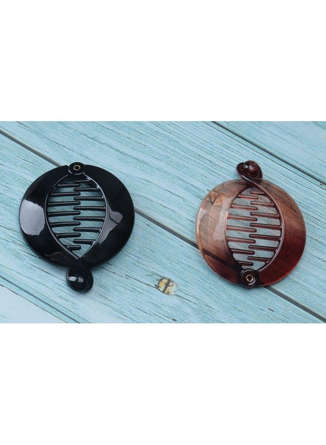 sowaka 2 Pcs Small Banana Hair Clip Comb Fashion Locking Round Plastic Fishtail Hair Clip Grips Hair Accessories Ponytail Holder For Women Girls Hair Styling Long Straight Curly Thick Hair (Black And Brown) - Image 3