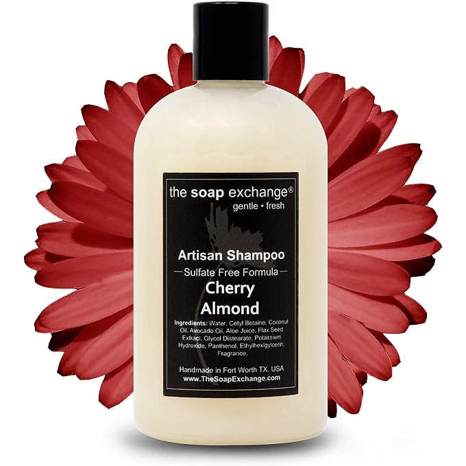 STRBOXONG The Soap Exchange Hair Shampoo Cherry Almond Scent Hand Crafted 12 fl oz / 354 ml Natural Artisan Hair Care, Gentle, Sulfate & Paraben Free, Cleanse, Moisturize, & Protect. Made in the USA. - Image 1