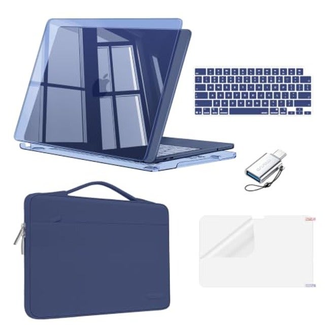 حافظة MOSISO المتوافقة مع MacBook Neo مقاس 13 بوصة 2026 A3404 شريحة A18 Pro، غطاء صلب واقي مع حقيبة حمل وأغطية لوحة مفاتيح وواقي شاشة ومحول USB، أسود