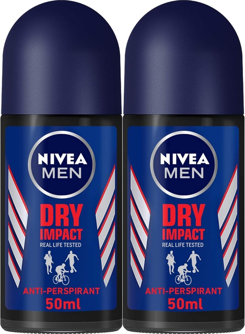 NIVEA MEN Antiperspirant Roll-on for Men, Dry Impact, 2x50ml - Image 1