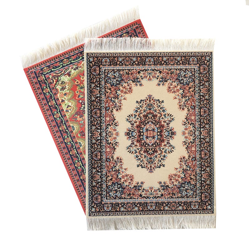 Inusitus Set of 2 Dollhouse Area Rugs Miniature Carpet Accessories for Doll Houses 10 x 7 Inch Rectangular Floor Dcor Oriental Style - Image 3