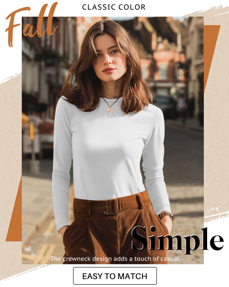 Riyiper 3 Pack Women's Long Sleeve Shirts Cotton Blend Crew Neck Slim Fit Tops Basic Layering Soft Casual Everyday Undershirt(Black, White, Light Gray,Small) - Image 5