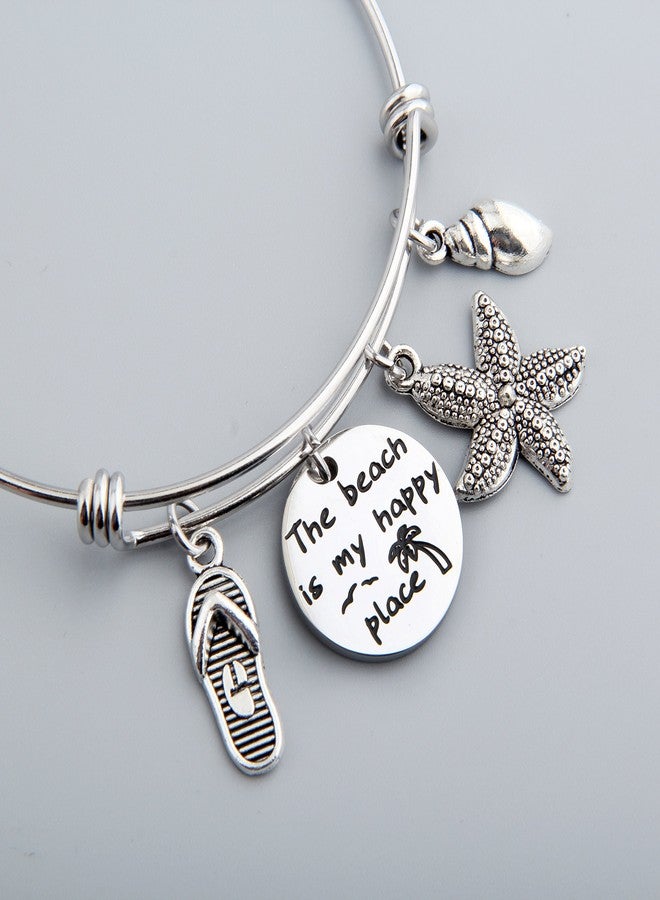 SEIRAA The Beach is My Happy Place Bracelet Expandable Stainless Steel Bangle Beach Jewelry For Beach Lover (Happy place) - Image 2