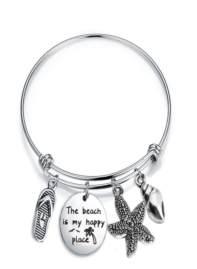 SEIRAA The Beach is My Happy Place Bracelet Expandable Stainless Steel Bangle Beach Jewelry For Beach Lover (Happy place) - Image 1