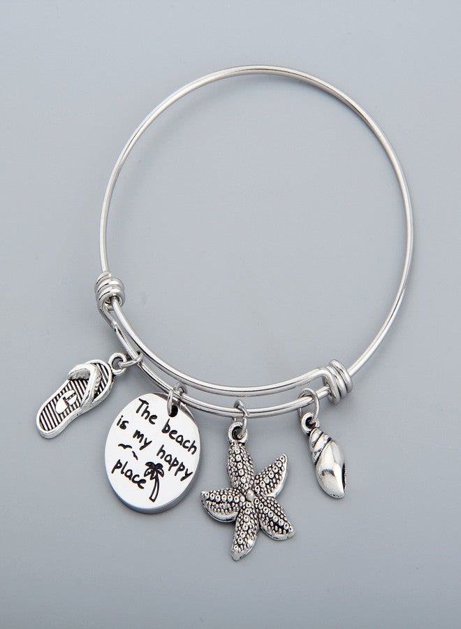 SEIRAA The Beach is My Happy Place Bracelet Expandable Stainless Steel Bangle Beach Jewelry For Beach Lover (Happy place) - Image 3