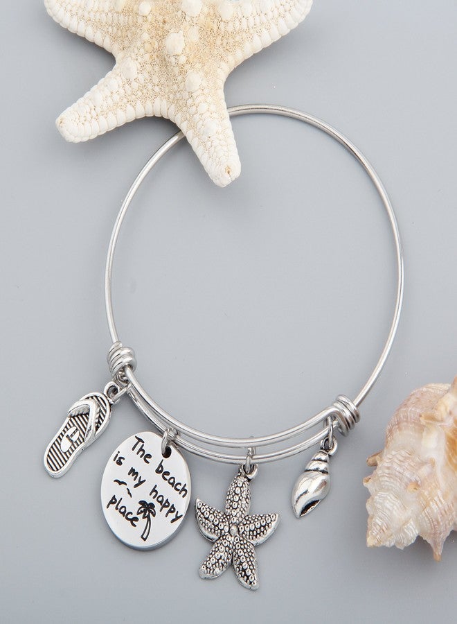 SEIRAA The Beach is My Happy Place Bracelet Expandable Stainless Steel Bangle Beach Jewelry For Beach Lover (Happy place) - Image 5