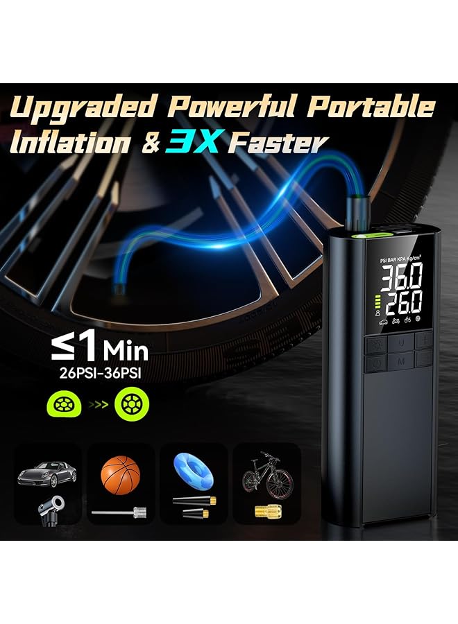 erorex Portable Air Compressor For Car Tires 150Psi 3X Faster Inflation 8000Mah Battery With Led Light And Digital Pressure Gauge Compatible With Balls Bikes Inflatables Air Pump Black - Image 2