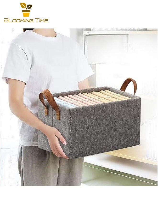 بلومنغ تايم صندوق تخزين بإطار معدني بمقبض ، سلة تخزين رف متعددة الوظائف قابلة للتكديس ، إطار فولاذي قوي ، تصميم قابل للطي ، رمادي - Image 1