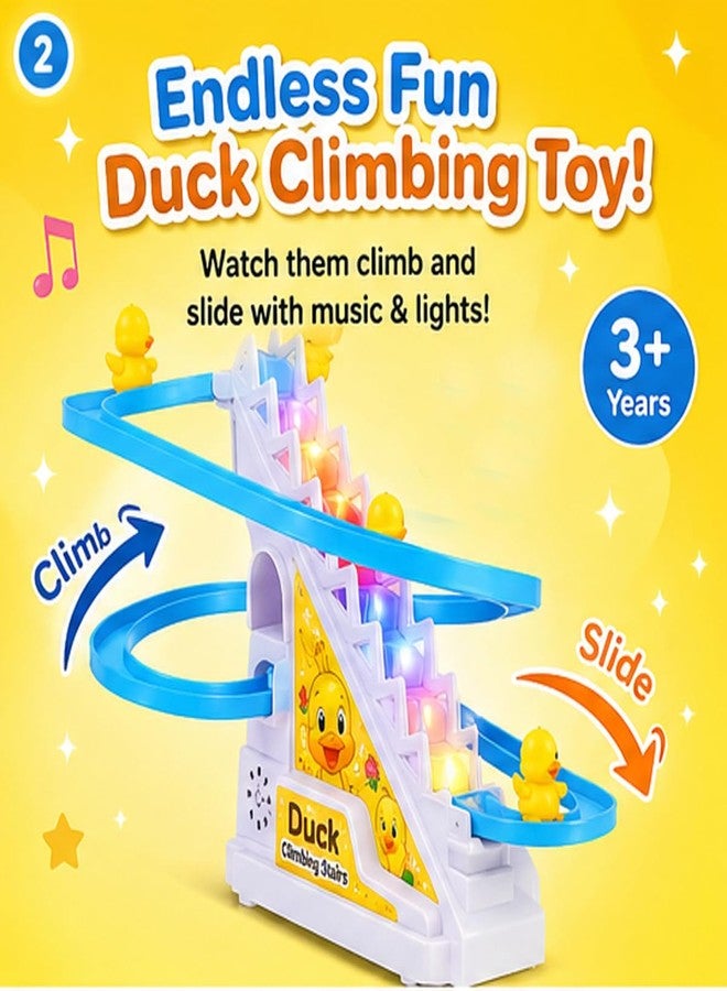 Beflix® Ducks Toys for Kids - Ducks Chasing Race Slide Game Set - Small Ducks Stair Climbing Toys for Kids, Escalator Toy with Lights and Music - 3 Duck Included - Image 2