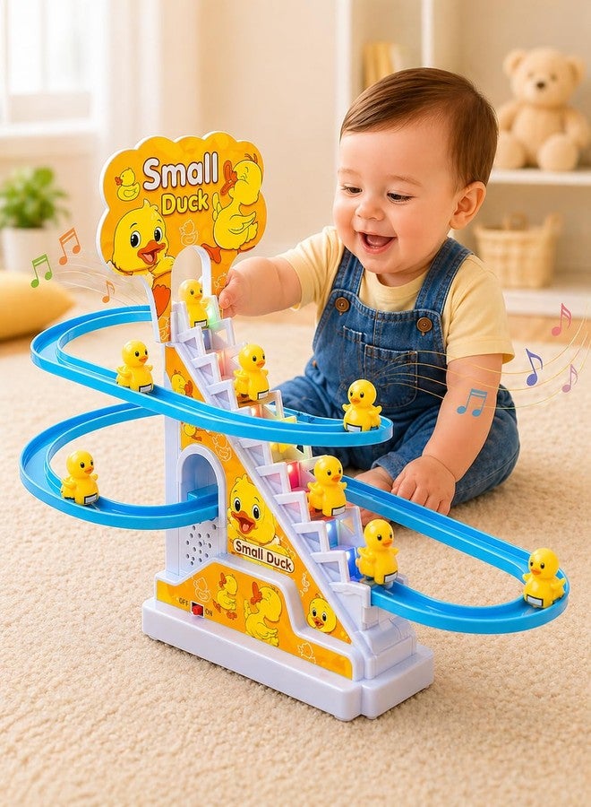Beflix® Ducks Toys for Kids - Ducks Chasing Race Slide Game Set - Small Ducks Stair Climbing Toys for Kids, Escalator Toy with Lights and Music - 3 Duck Included - Image 1