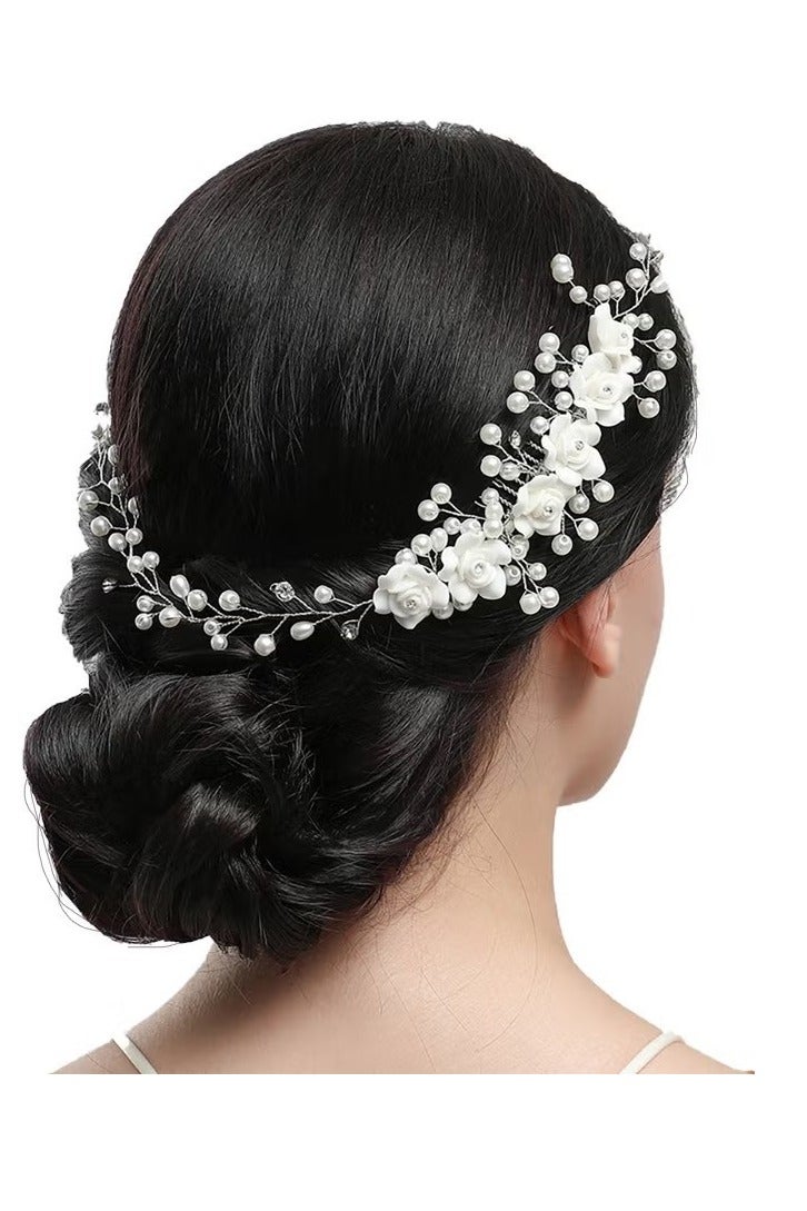 مشط شعر من اللؤلؤ الوردي، قطع شعر للعروس، مشط شعر للعروس، مشط شعر للزفاف، مشبك شعر للزفاف من اللؤلؤ، إكسسوارات شعر الزفاف من أحجار الراين الفضية للعروس ووصيفات العروس والنساء باللون الأبيض - Image 1