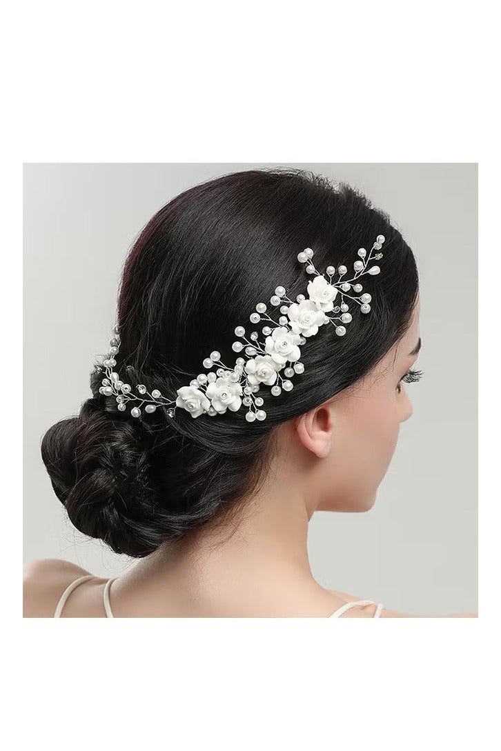 مشط شعر من اللؤلؤ الوردي، قطع شعر للعروس، مشط شعر للعروس، مشط شعر للزفاف، مشبك شعر للزفاف من اللؤلؤ، إكسسوارات شعر الزفاف من أحجار الراين الفضية للعروس ووصيفات العروس والنساء باللون الأبيض - Image 2