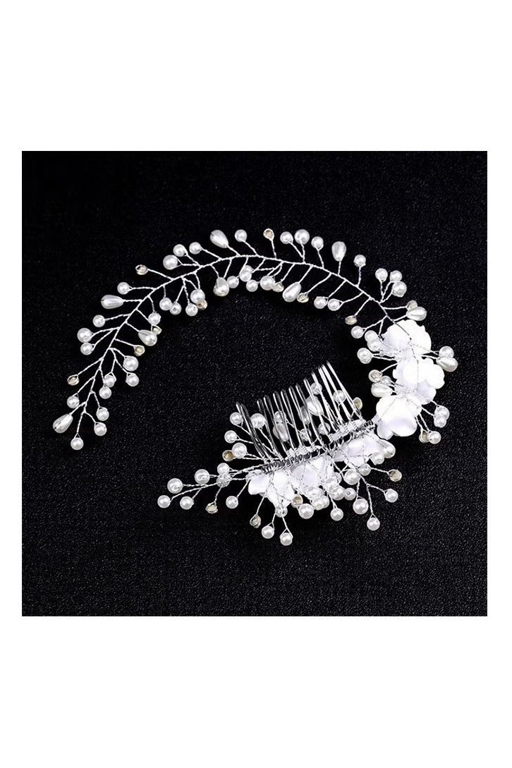 مشط شعر من اللؤلؤ الوردي، قطع شعر للعروس، مشط شعر للعروس، مشط شعر للزفاف، مشبك شعر للزفاف من اللؤلؤ، إكسسوارات شعر الزفاف من أحجار الراين الفضية للعروس ووصيفات العروس والنساء باللون الأبيض - Image 3