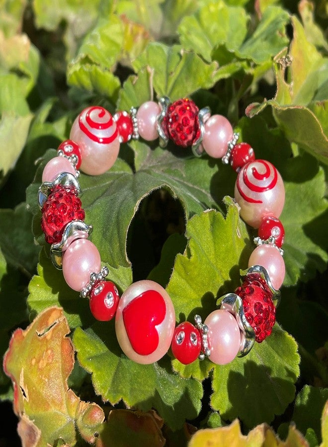 fiona Valentine Bracelet, Heart Bracelet for Women, Glass Beaded Stackable Jewelry, Birthday Christmas Gift Idea, 1 pc (Heart Swirl) - Image 5
