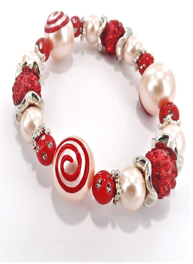 fiona Valentine Bracelet, Heart Bracelet for Women, Glass Beaded Stackable Jewelry, Birthday Christmas Gift Idea, 1 pc (Heart Swirl) - Image 2