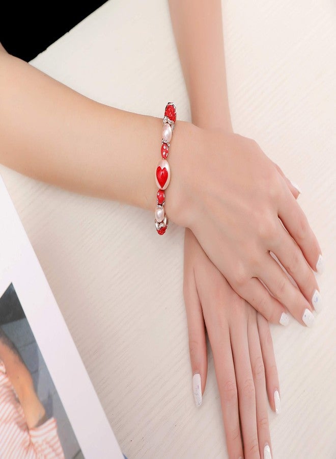 fiona Valentine Bracelet, Heart Bracelet for Women, Glass Beaded Stackable Jewelry, Birthday Christmas Gift Idea, 1 pc (Heart Swirl) - Image 4