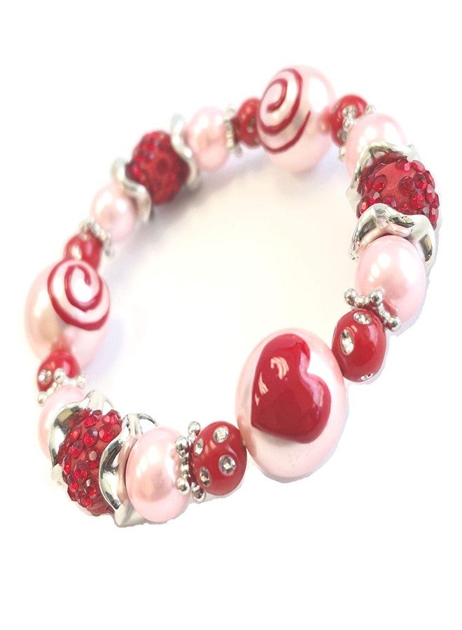 fiona Valentine Bracelet, Heart Bracelet for Women, Glass Beaded Stackable Jewelry, Birthday Christmas Gift Idea, 1 pc (Heart Swirl) - Image 1