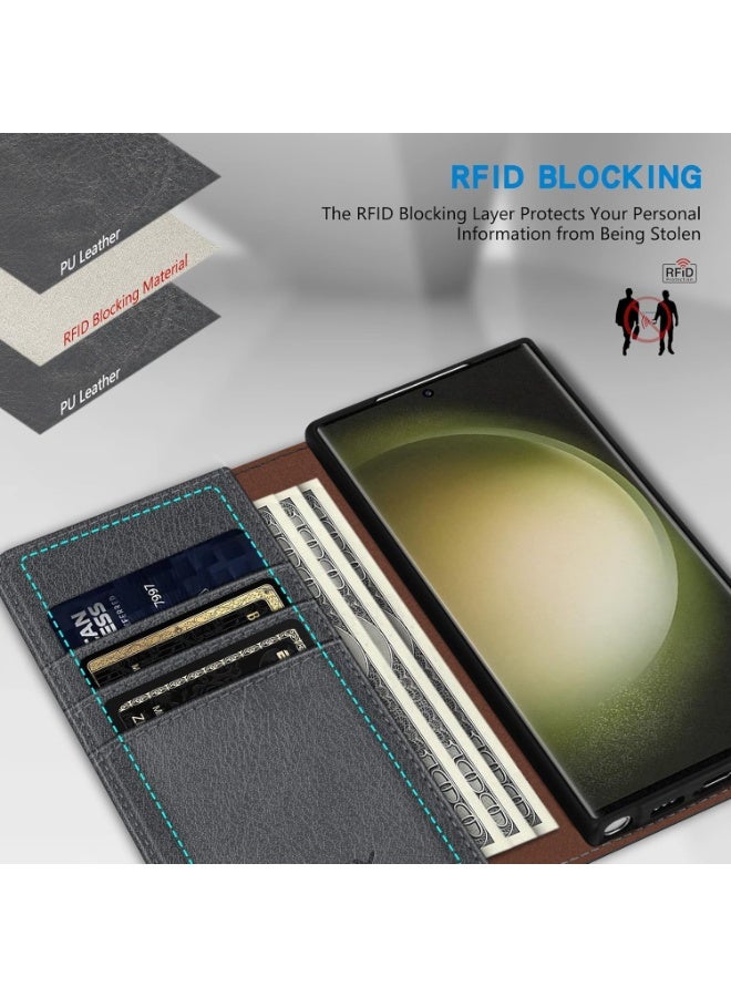 Redmi 13C Flip Cover PU Leather Magnetic Closure Kickstand Wallet Case Card Holder Shockproof Flip Cases (Gray) - Image 2