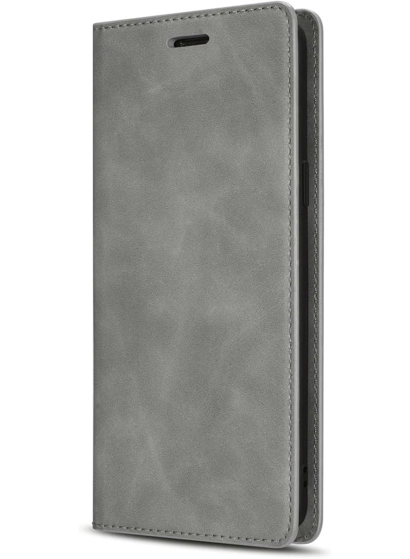 Redmi 13C Flip Cover PU Leather Magnetic Closure Kickstand Wallet Case Card Holder Shockproof Flip Cases (Gray) - Image 1