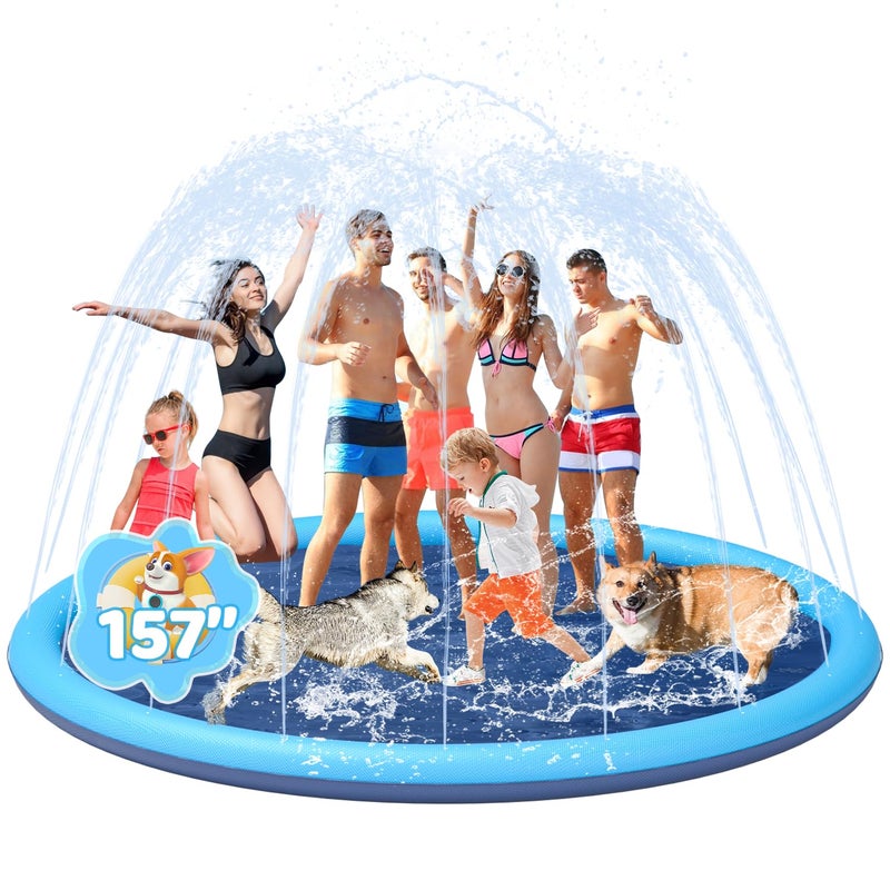 YSJILIDE Splash Pad for Kids and Dog  Non-Slip Large Sprinkler Splash Play Mat  157"" Sprinkler Pool for Outside Backyard Dog Pool - Image 1