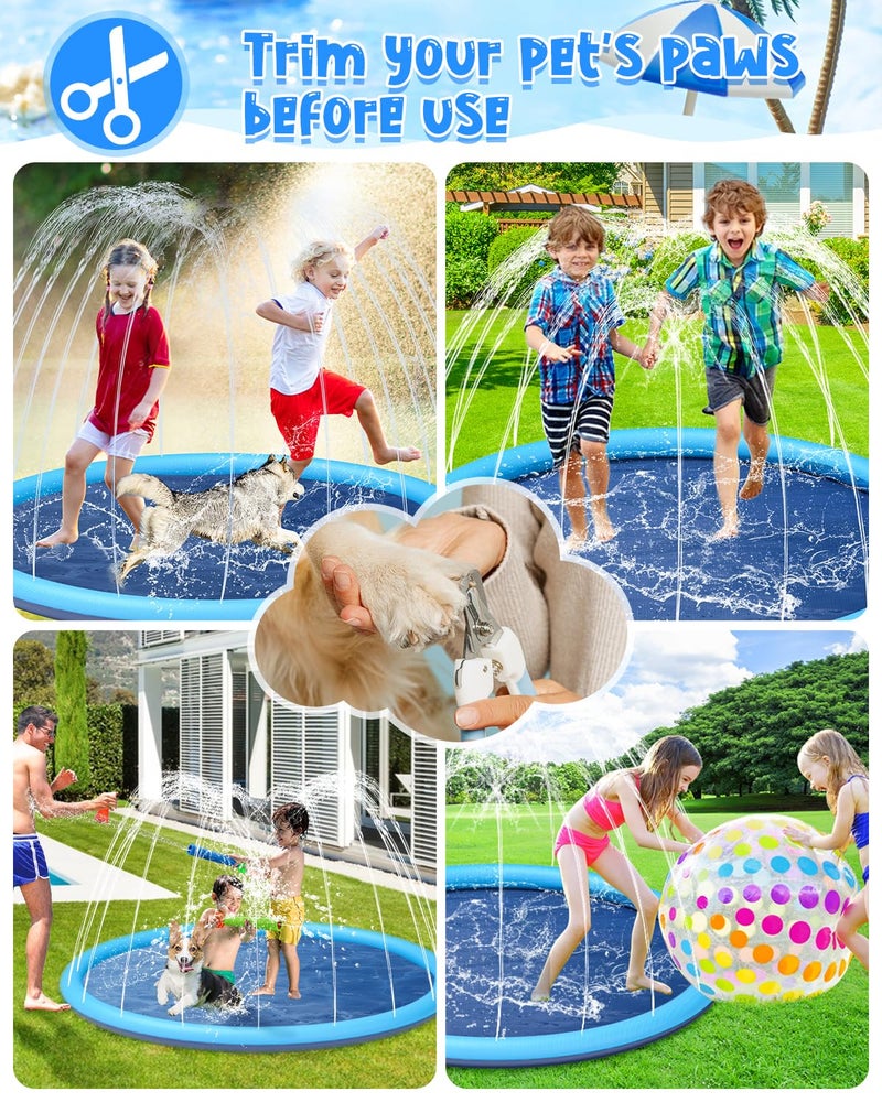YSJILIDE Splash Pad for Kids and Dog  Non-Slip Large Sprinkler Splash Play Mat  157"" Sprinkler Pool for Outside Backyard Dog Pool - Image 4