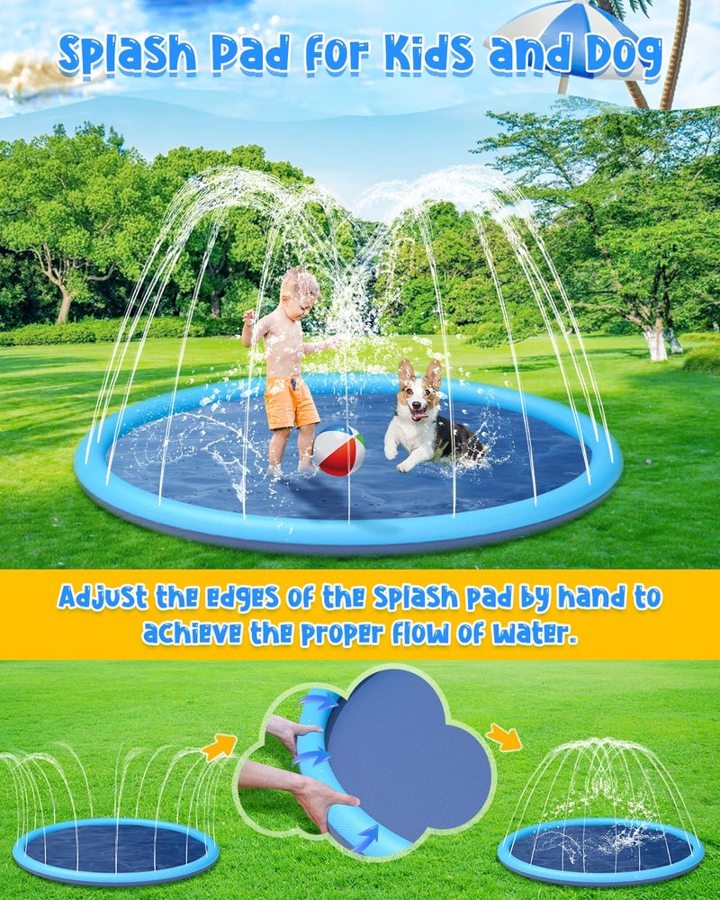YSJILIDE Splash Pad for Kids and Dog  Non-Slip Large Sprinkler Splash Play Mat  157"" Sprinkler Pool for Outside Backyard Dog Pool - Image 3