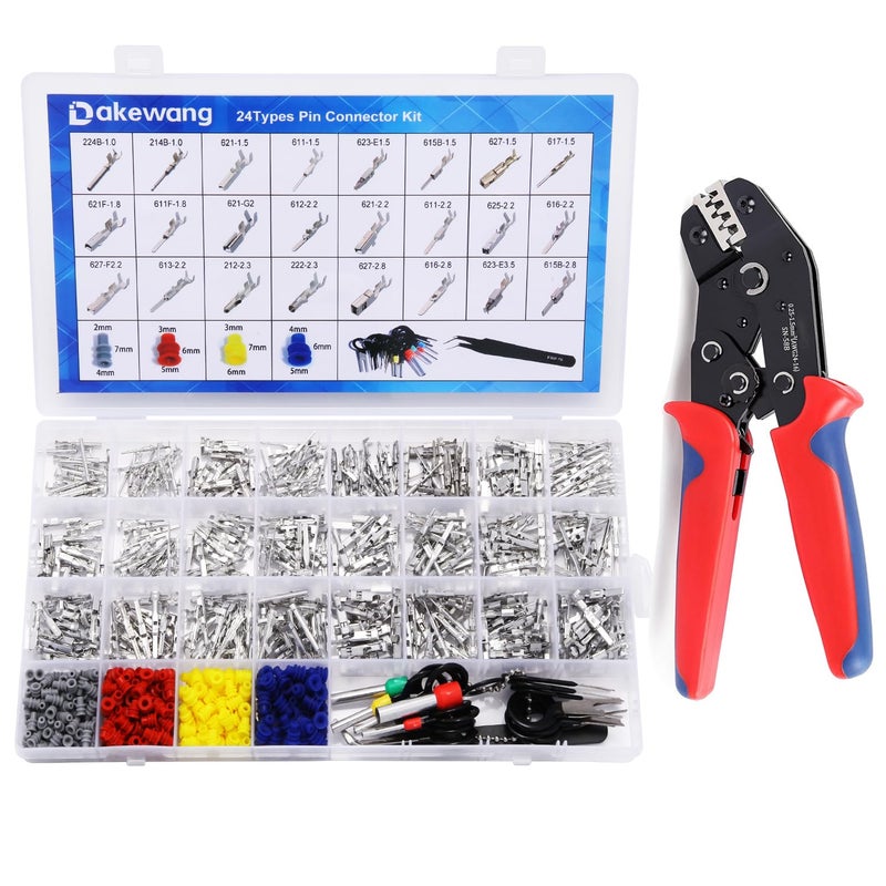 dakewang 24types 900pcs Automotive Pin Connectors Kit, 1/1.5/1.8/2.2/2.3/2.8/3.5mm Male&Female Wire Pins, Non Insulated Wire Terminal Pin Kit. (Crimp Tool) - Image 1