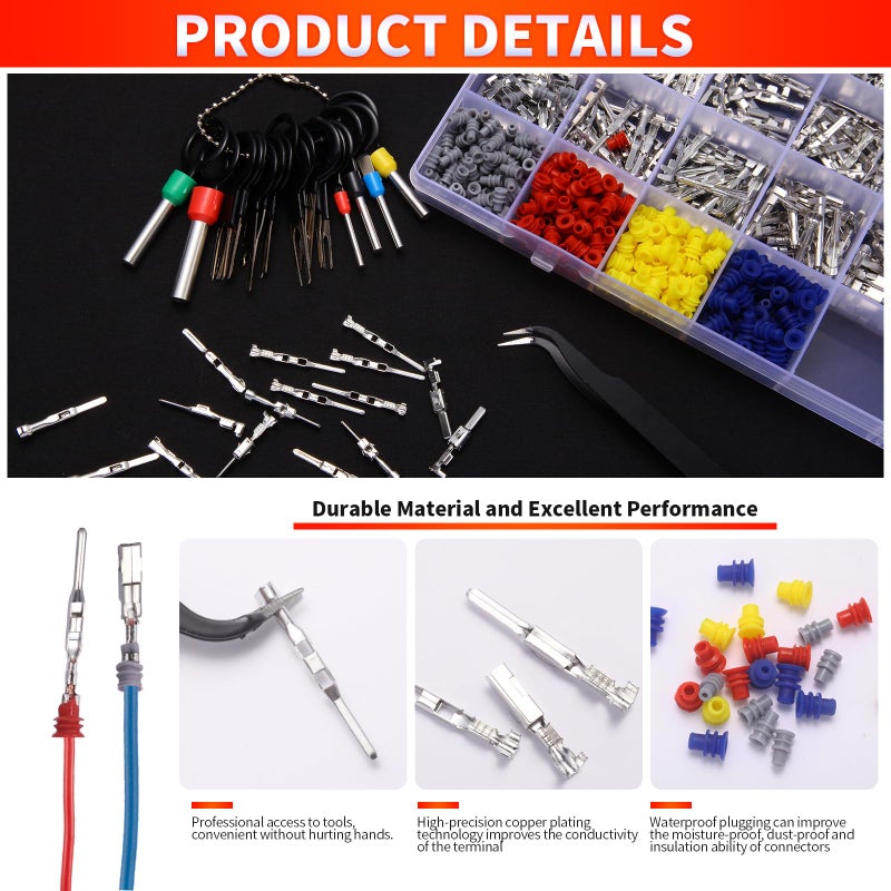 dakewang 24types 900pcs Automotive Pin Connectors Kit, 1/1.5/1.8/2.2/2.3/2.8/3.5mm Male&Female Wire Pins, Non Insulated Wire Terminal Pin Kit. (Crimp Tool) - Image 3