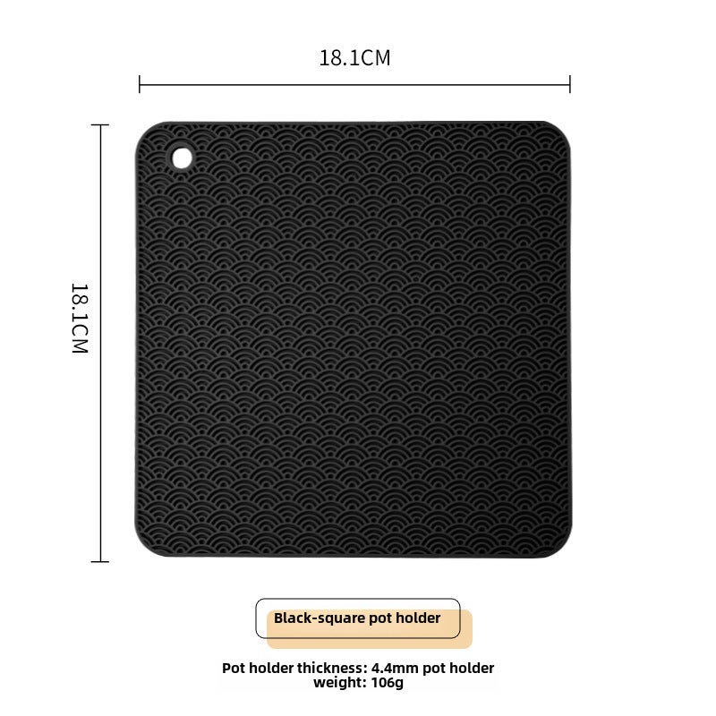 Haibo Xiangyun Pattern New Heat Insulation Pad Square Round Kitchen Pot Pad Simple Anti-scalding Dining Table Honeycomb Silicone Heat Insulation Pad(black square, 18cm) - Image 1
