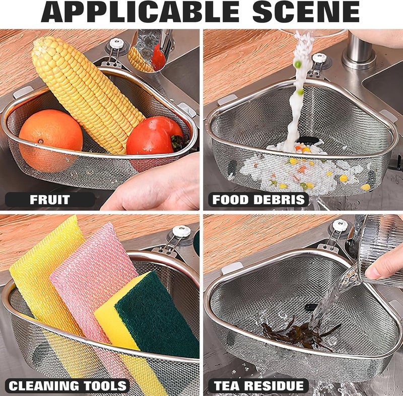 DS ENTERPRISE Kitchen Triangle Sink Strainer, Corner Sink Strainer, Multifunction Sink Drain Strainer Basket, Stainless Steel Food Catcher Strainer for Kitchen Waste, Vegetable, Fruits Shelf Drain Filter - Image 3