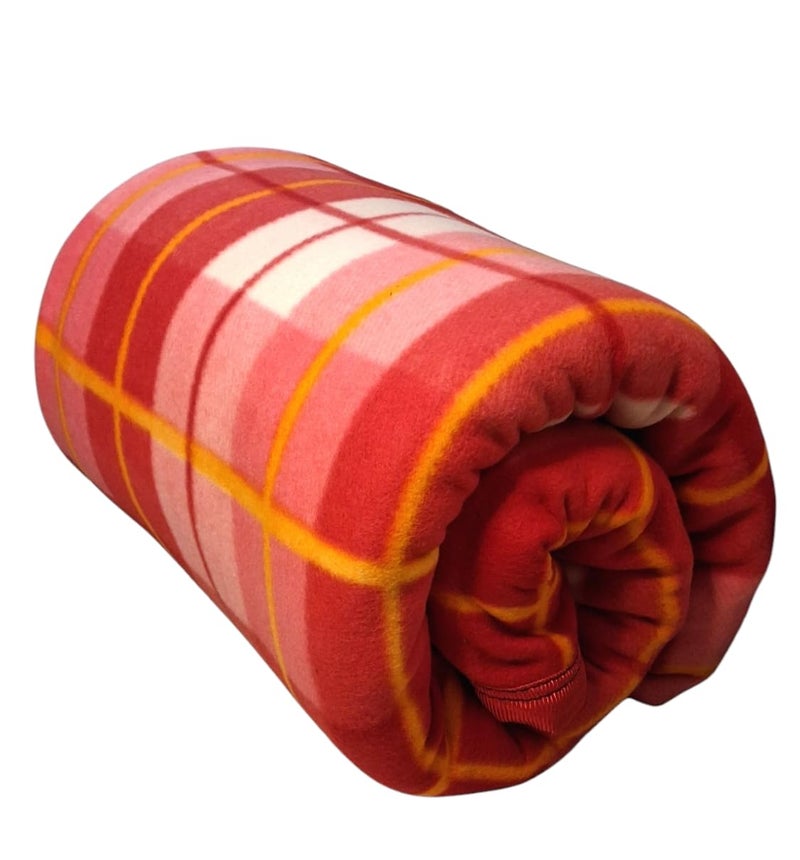 CHANDRAVATI Modern Check Polar Fleece All Season Blanket Single Bed with || Satan Border || 500 TC || Heavy Quality || (Cherry Red, 60x90) - Image 5
