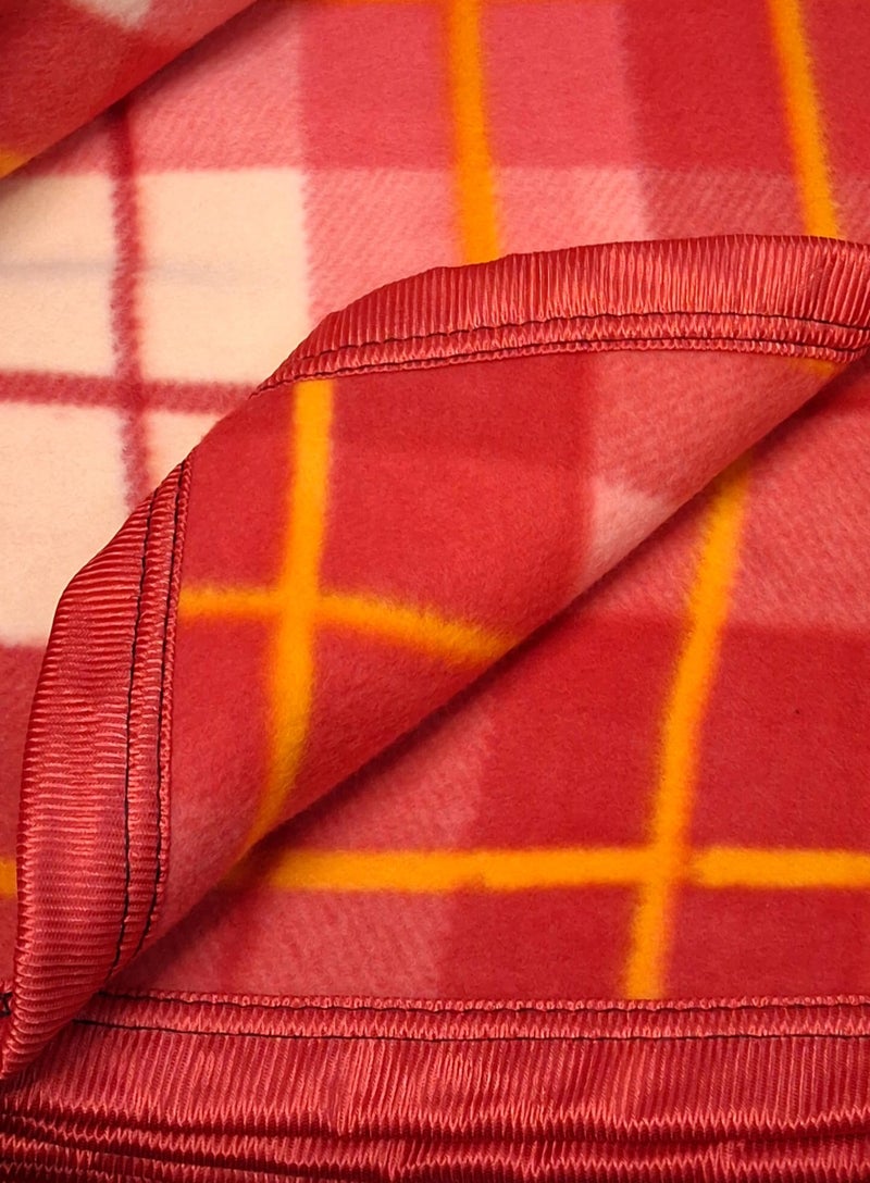 CHANDRAVATI Modern Check Polar Fleece All Season Blanket Single Bed with || Satan Border || 500 TC || Heavy Quality || (Cherry Red, 60x90) - Image 2