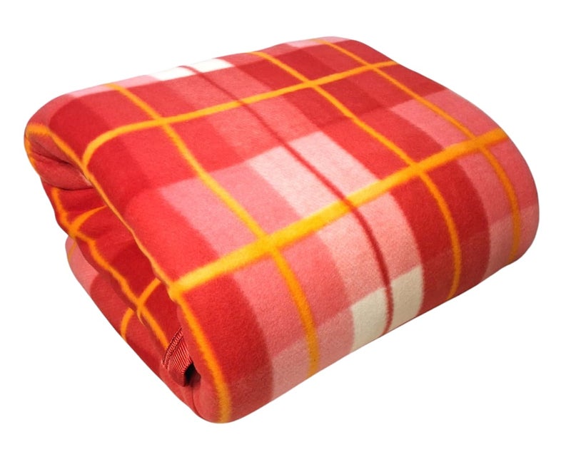 CHANDRAVATI Modern Check Polar Fleece All Season Blanket Single Bed with || Satan Border || 500 TC || Heavy Quality || (Cherry Red, 60x90) - Image 1