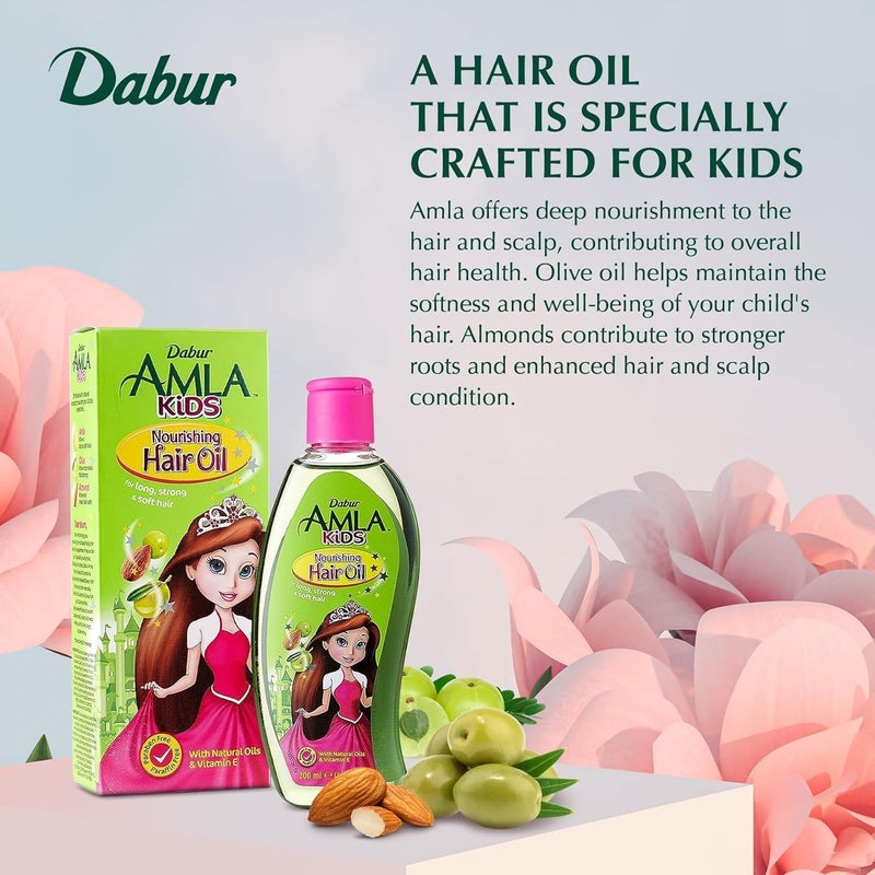 Dabur Amla Hair Oil - Natural Formula for Kids' Long, Strong, and Healthy Hair - Enriched with Olive and Almond - 200 ML Pack of 1 - Image 3
