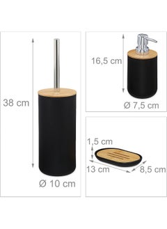 MOMENT Bamboo Wooden Bathroom Accessories Set, 6 Pcs Set Toilet Brush, Soap Dispenser, Waste Bin, Toothbrush Holder, Soap Dish Cup Set Can Be Used Repeatedly Black  - Image 5