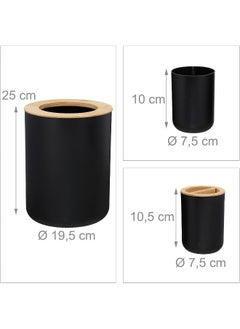 MOMENT Bamboo Wooden Bathroom Accessories Set, 6 Pcs Set Toilet Brush, Soap Dispenser, Waste Bin, Toothbrush Holder, Soap Dish Cup Set Can Be Used Repeatedly Black  - Image 4
